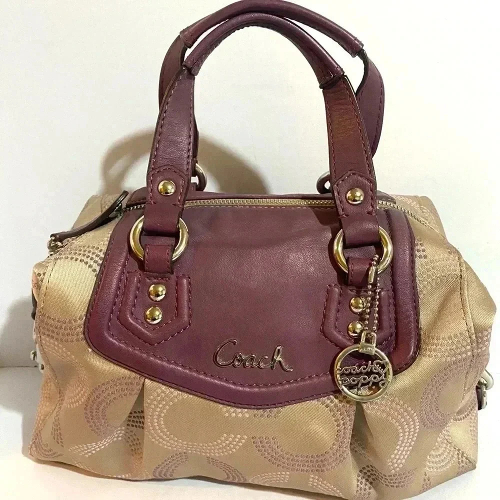 Coach CC signature print nylon leather satchel handbag